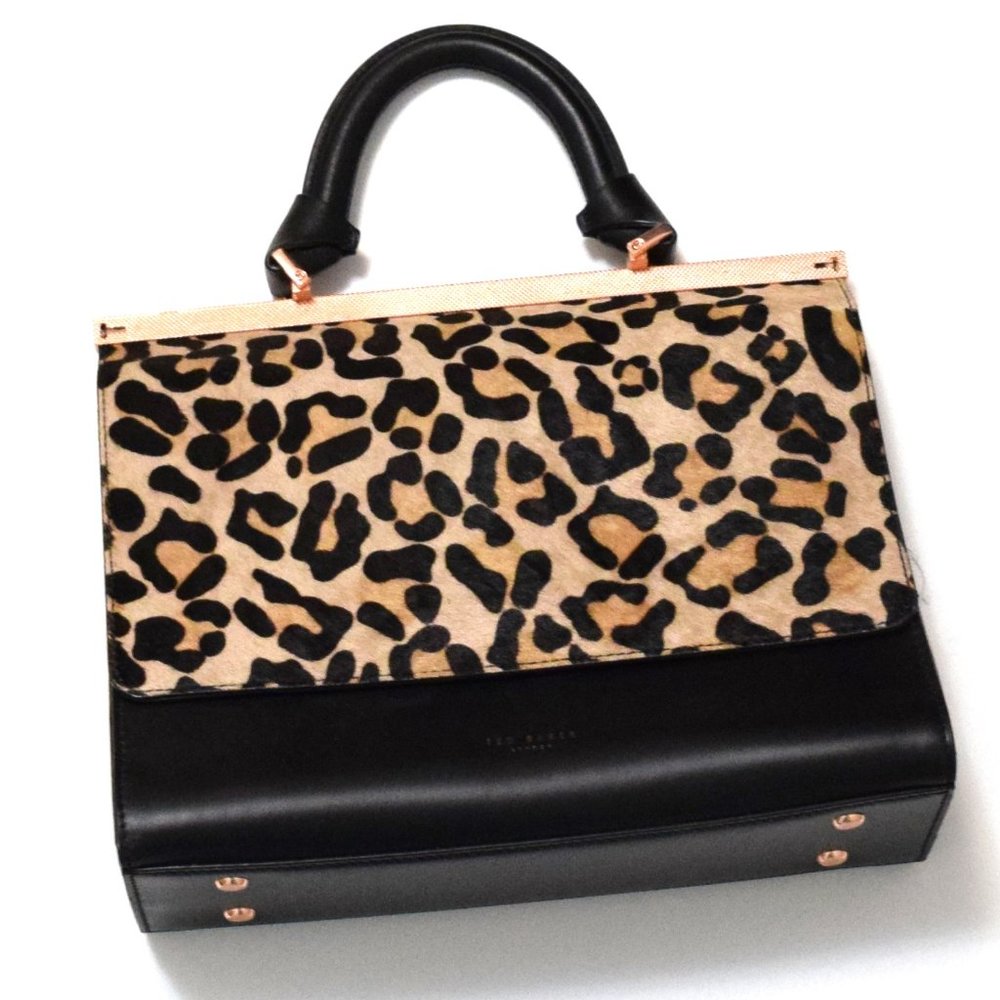 Like New! Leather and Calf Hair Animal Print Ted Baker Handbag